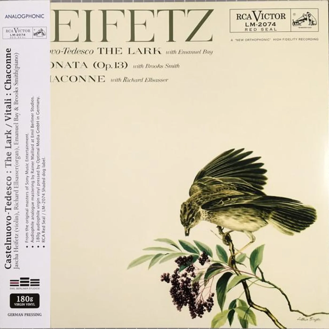 Jascha Heifetz FAURE & VITALI THE LARK SONATA CHACONNE Vinyl Record