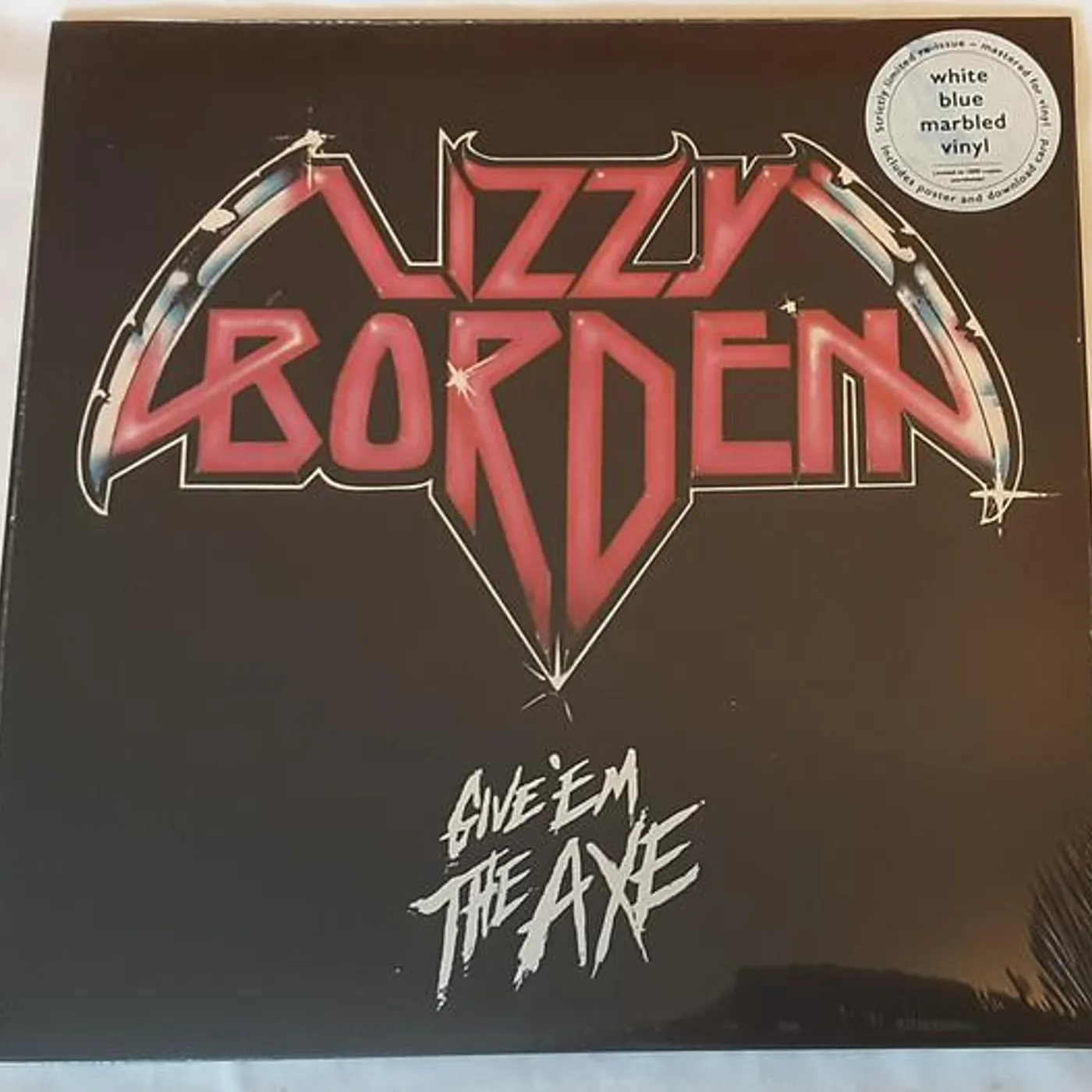Lizzy Borden GIVE 'EM THE AXE (WHITE BLUE MARBLED VINYL) Vinyl Record
