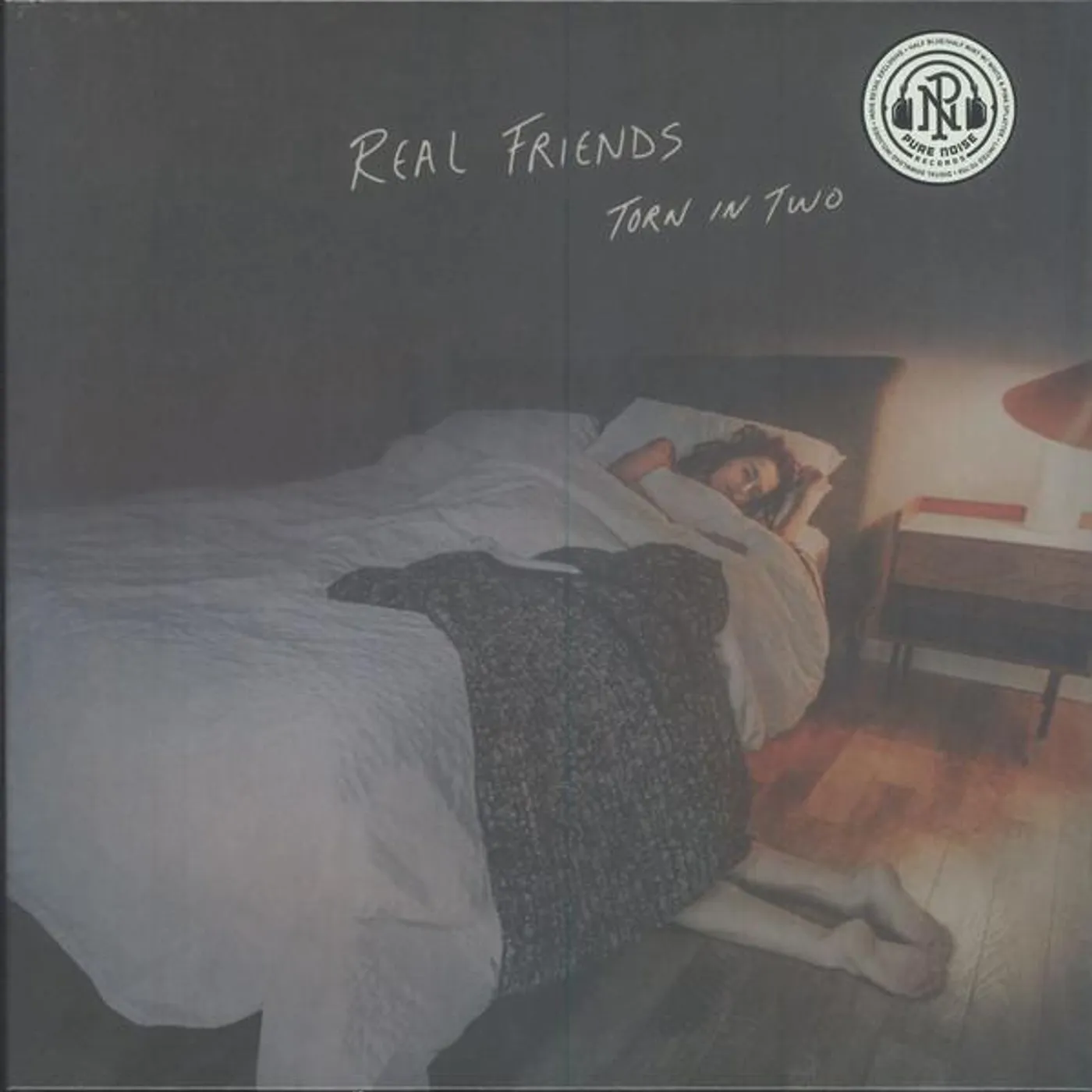 Real Friends TORN IN TWO (HALF ELECTRIC BLUE/HALF DOUBLEMINT W/ HEAVY WHITE & BABY PINK SPLATTER VINYL) (I) Vinyl Record