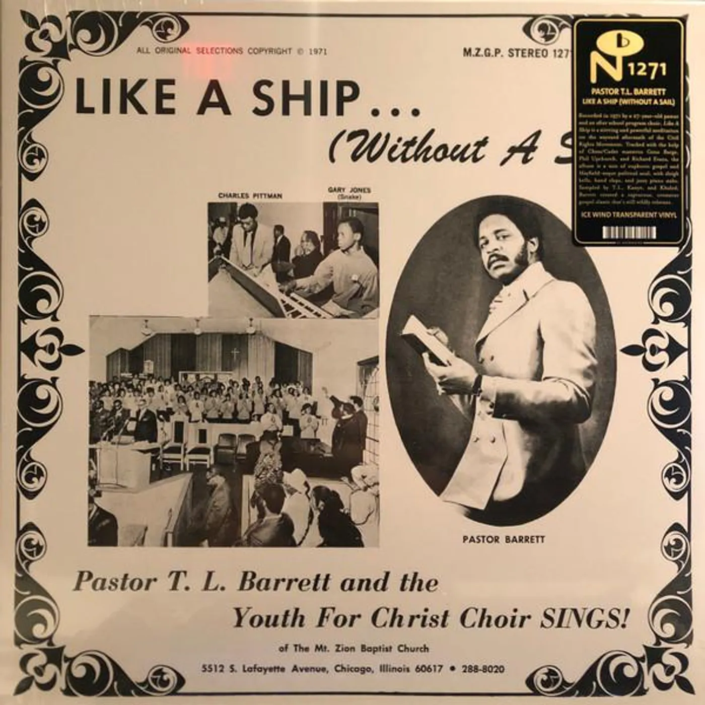 Pastor T.L. Barrett and the Youth for Christ Choir LIKE A SHIP (WITHOUT A SAIL) (ICE WIND TRANSPARENT VINYL) Vinyl Record