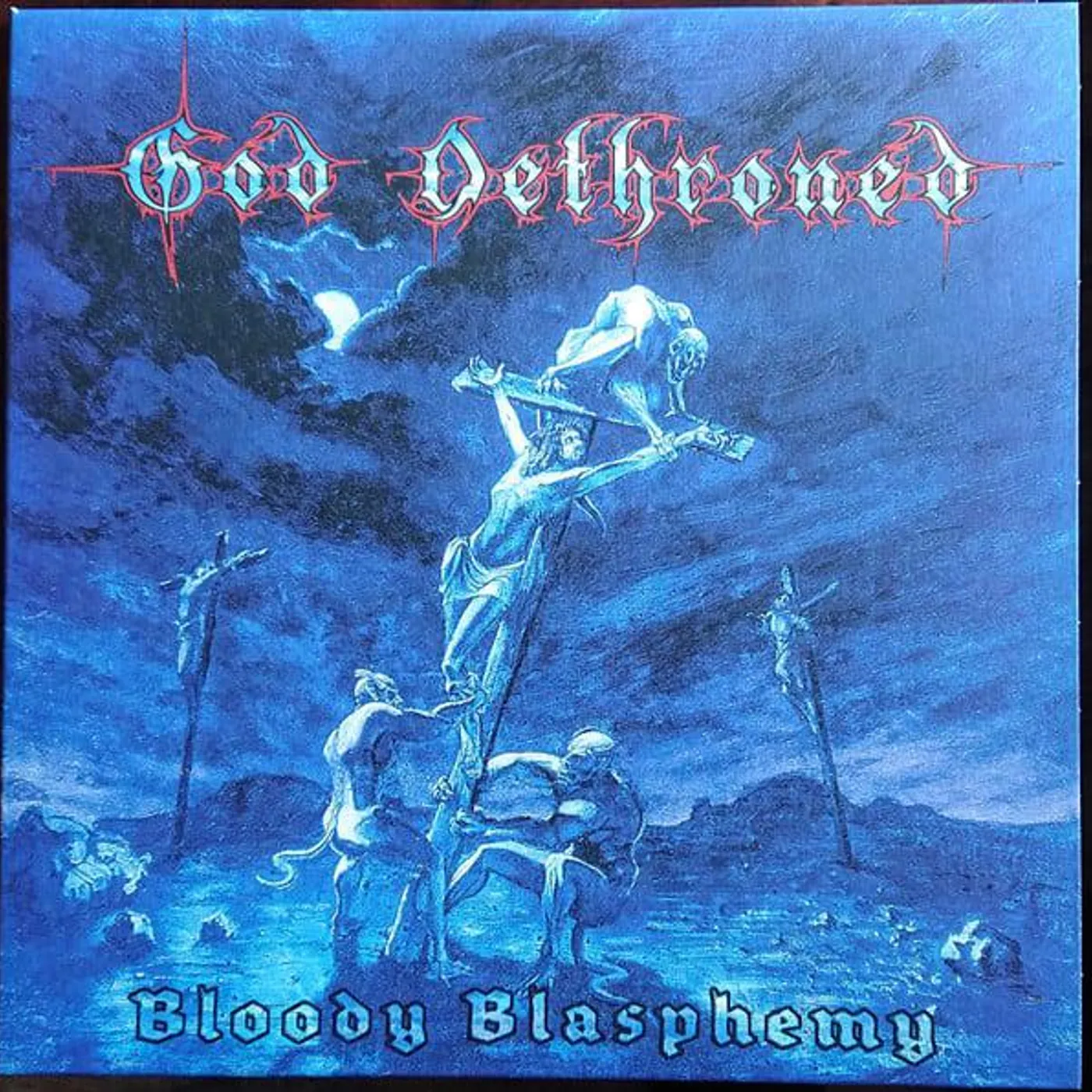 God Dethroned Bloody Blasphemy (Transparent Blue with White & Red Splatter) Vinyl Record