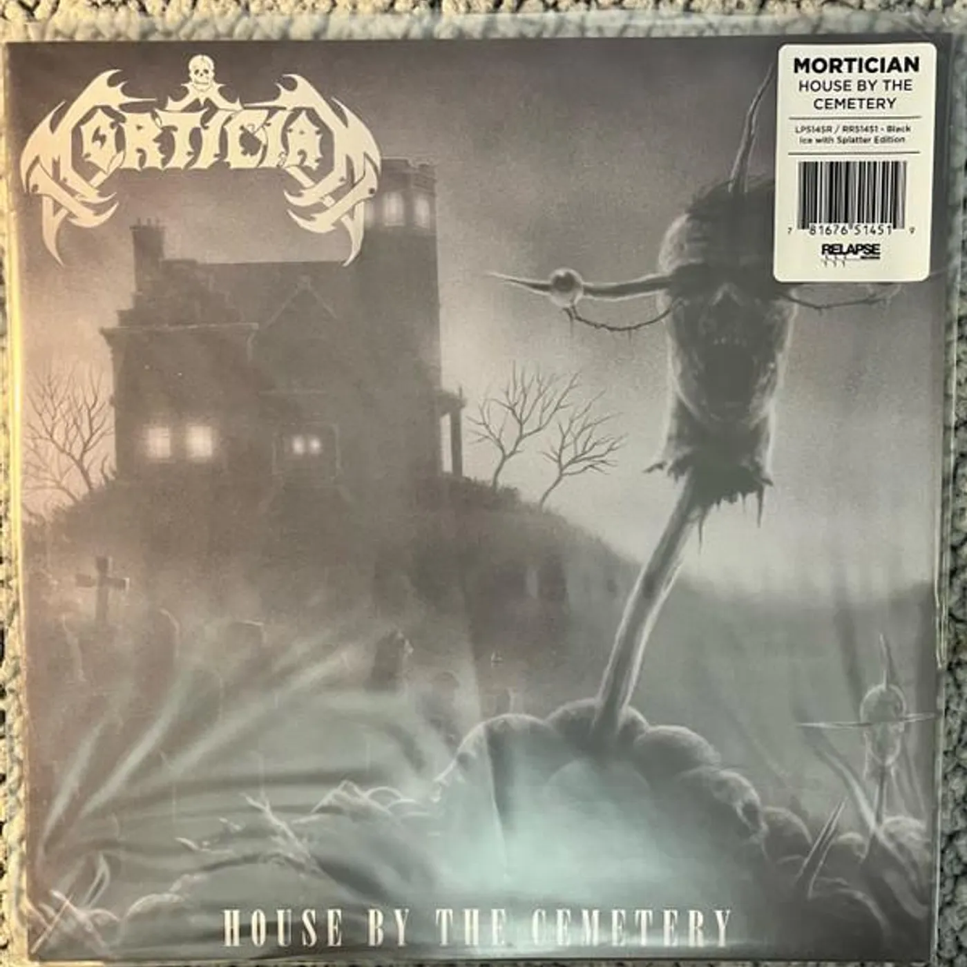 Mortician HOUSE BY THE CEMETERY (BLACK ICE WITH WHITE & BABY BLUE SPLATTER VINYL) Vinyl Record