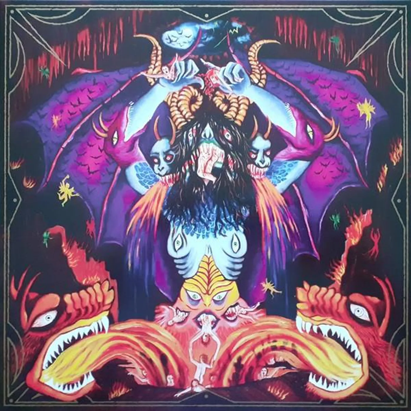Devil Master SATAN SPITS ON CHILDREN OF LIGHT (NEON VIOLET W/ ORANGE, MUSTARD YELLOW & CYAN BLUE SPLATTER VINYL) Vinyl Record