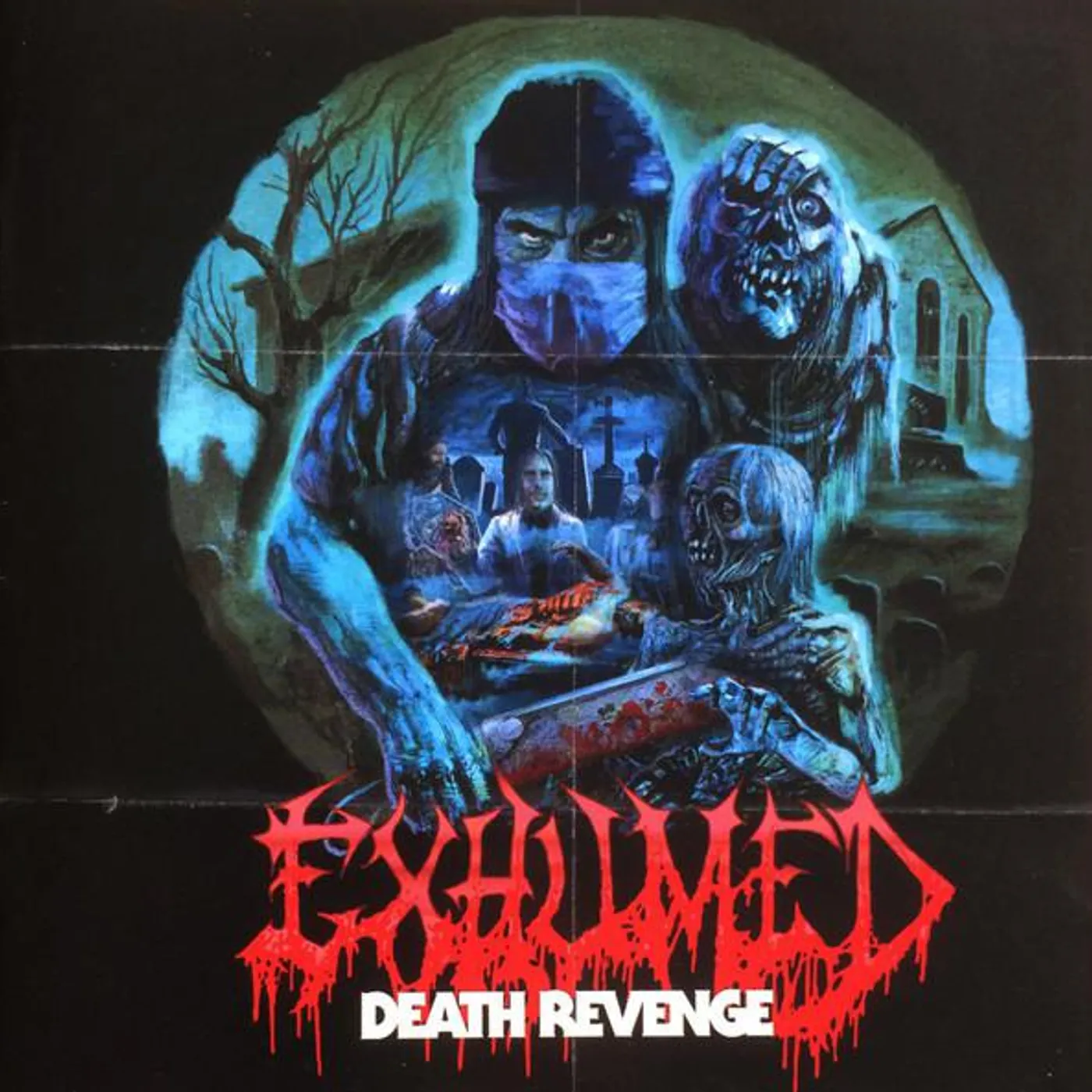 Exhumed DEATH REVENGE (SEA BLUE & BLACK ICE QUAD WITH RED, BONE WHITE & CYAN BLUE SPLATTER VINYL) Vinyl Record