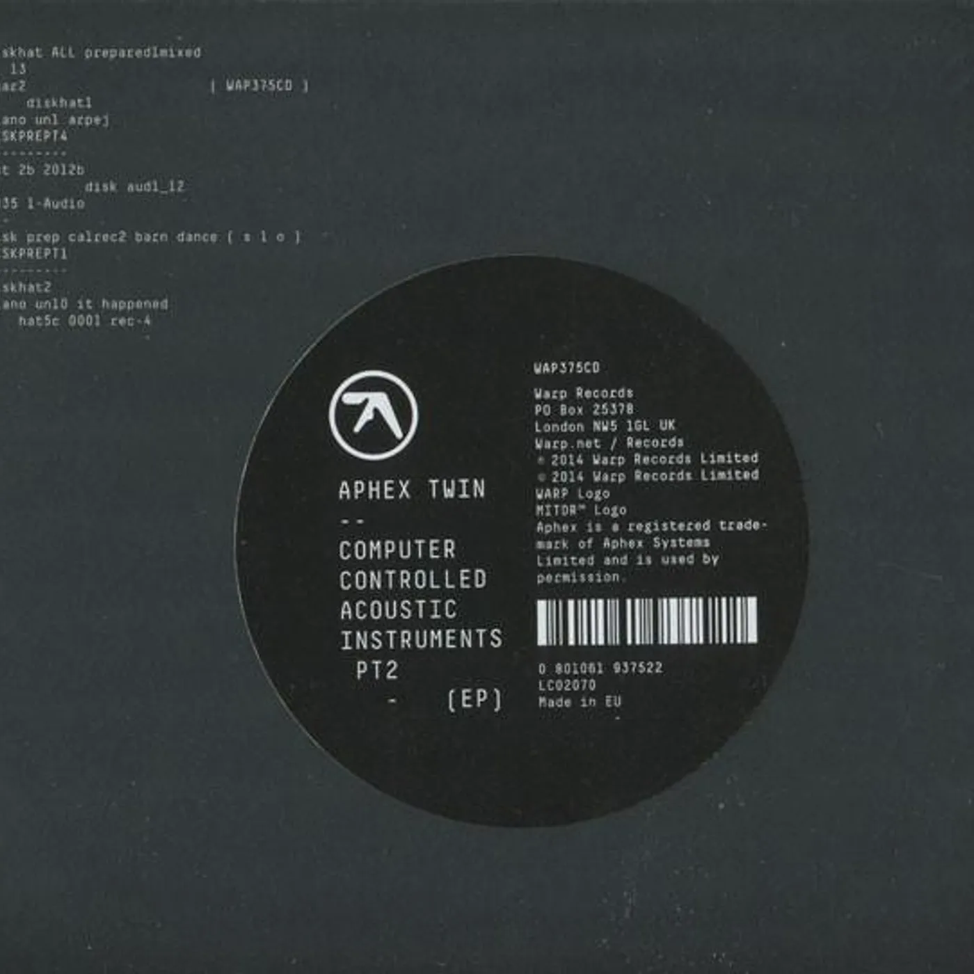 Aphex Twin COMPUTER CONTROLLED ACOUSTIC INSTRUMENTS PT.2 EP CD