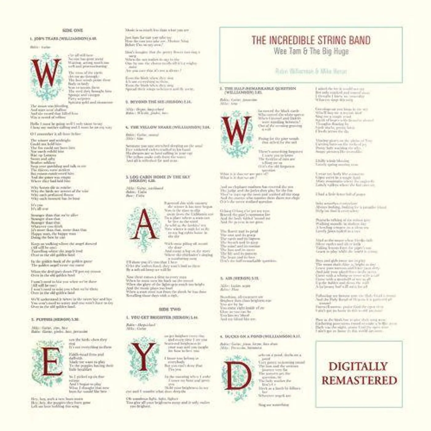 Incredible String Band WEE TAM & THE BIG HUGE (REMASTERED) CD