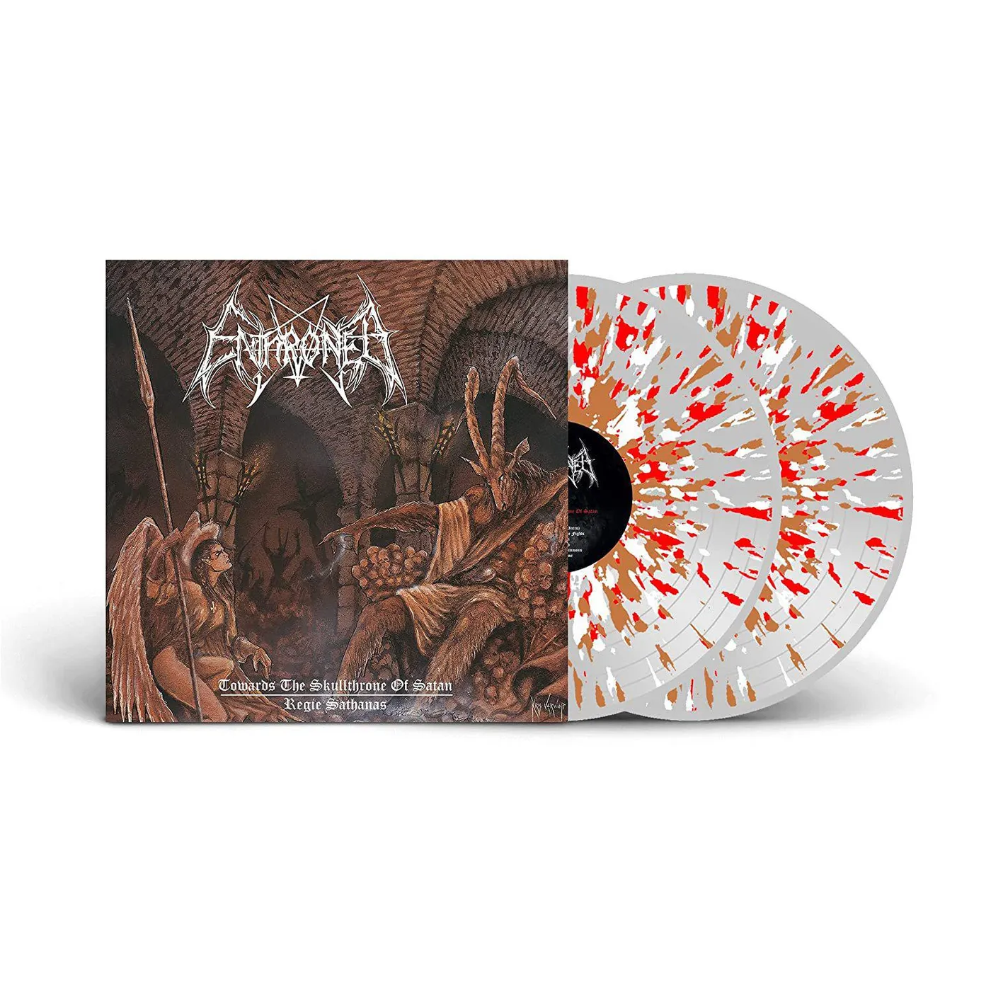 Enthroned TOWARDS THE SKULLTHRONE / REGIE SATHANAS (CLEAR VINYL WITH BROWN/RED/WHITE SPLATTER VINYL) Vinyl Record