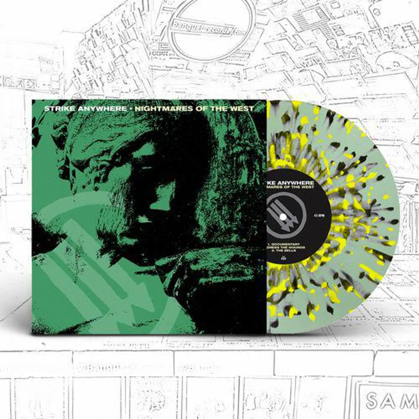 Strike Anywhere NIGHTMARES OF THE WEST (COKE BOTTLE CLEAR WITH HEAVY NEON YELLOW & BLACK SPLATTER VINYL) (I) Vinyl Record