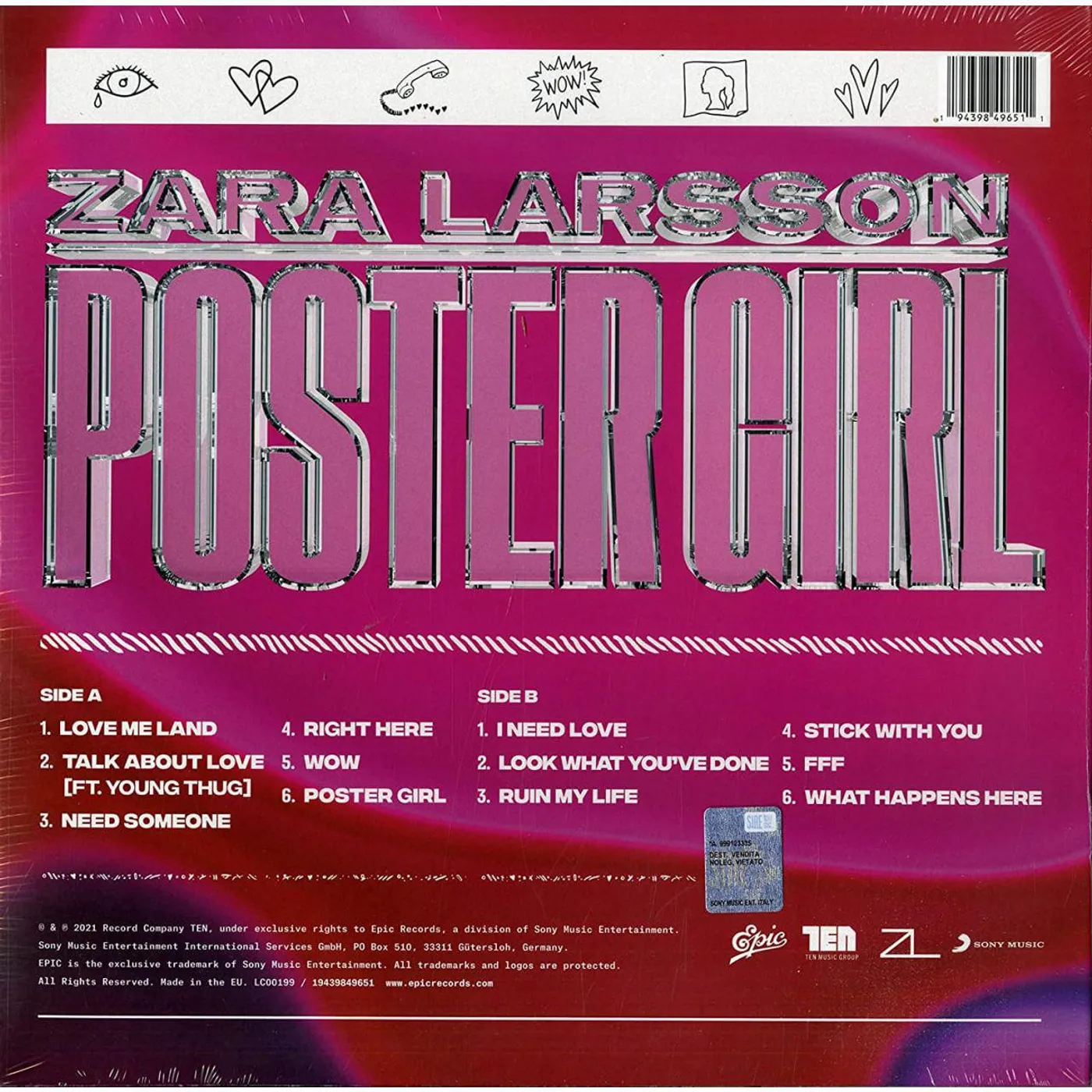 Zara Larsson Poster Girl (150g / White) Vinyl Record