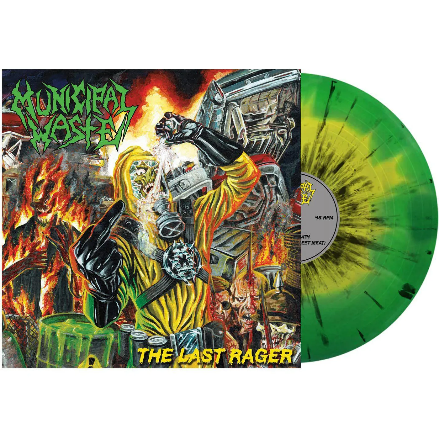 Municipal Waste Last Rager (Yellow & Green Swirl Black Splatter) Vinyl Record