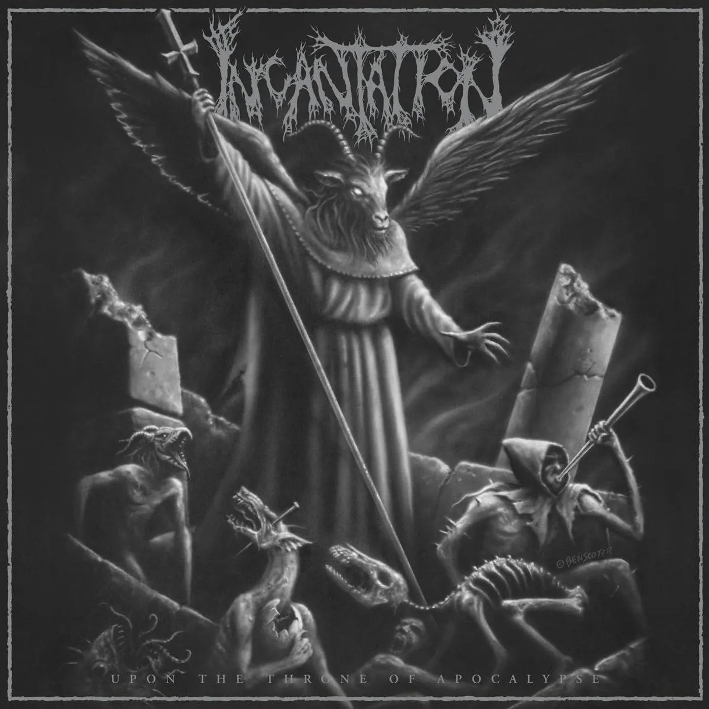 Incantation Upon The Throne Of Apocalypse (Reissue) (Black Ice With Silver & White Splatter) Vinyl Record