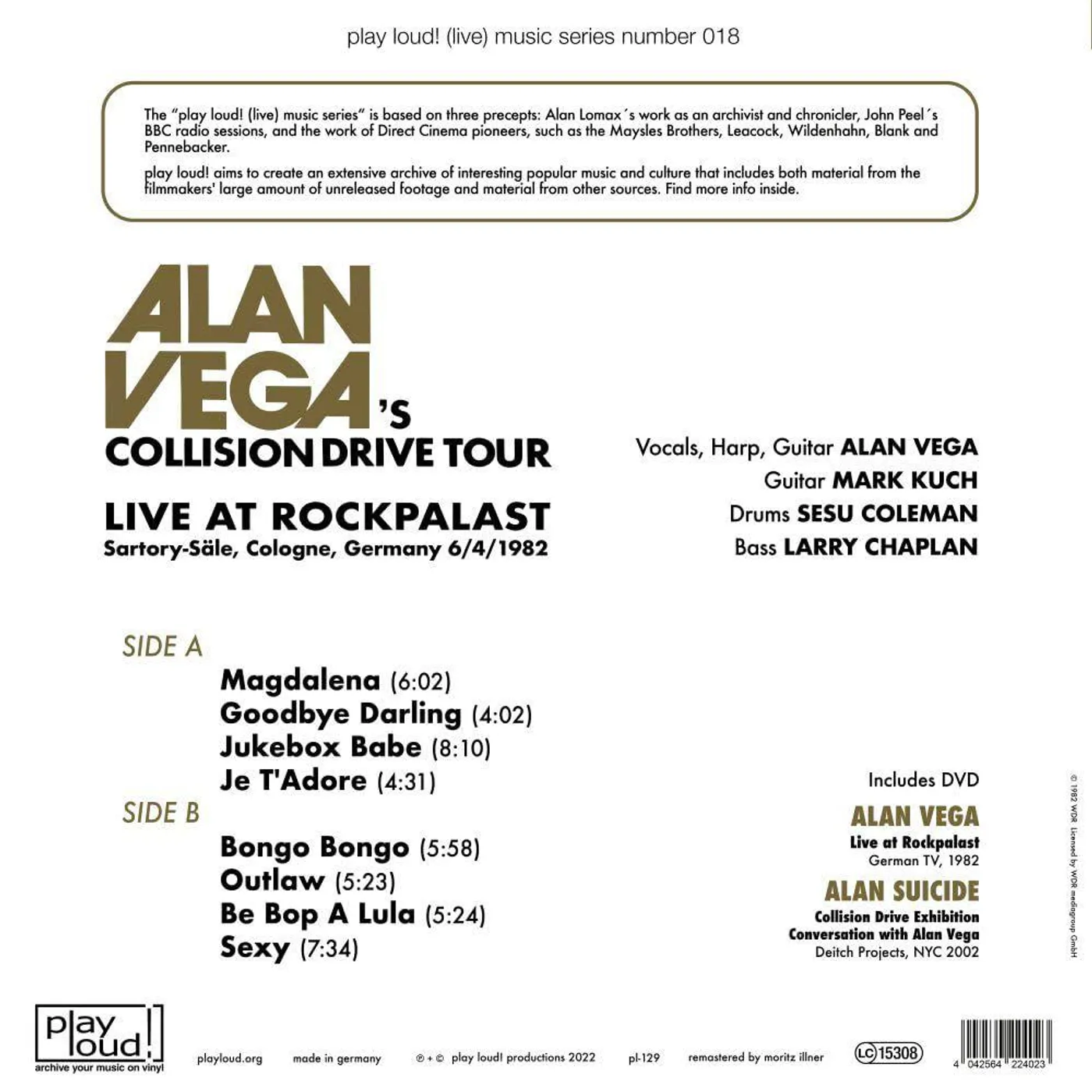 Alan Vega Live At Rockpalast, 1982 + Alan Suicide: Collision Drive 2002 A film by Lucia Palacios And Dietmar Post (LP/DVD) Vinyl Record