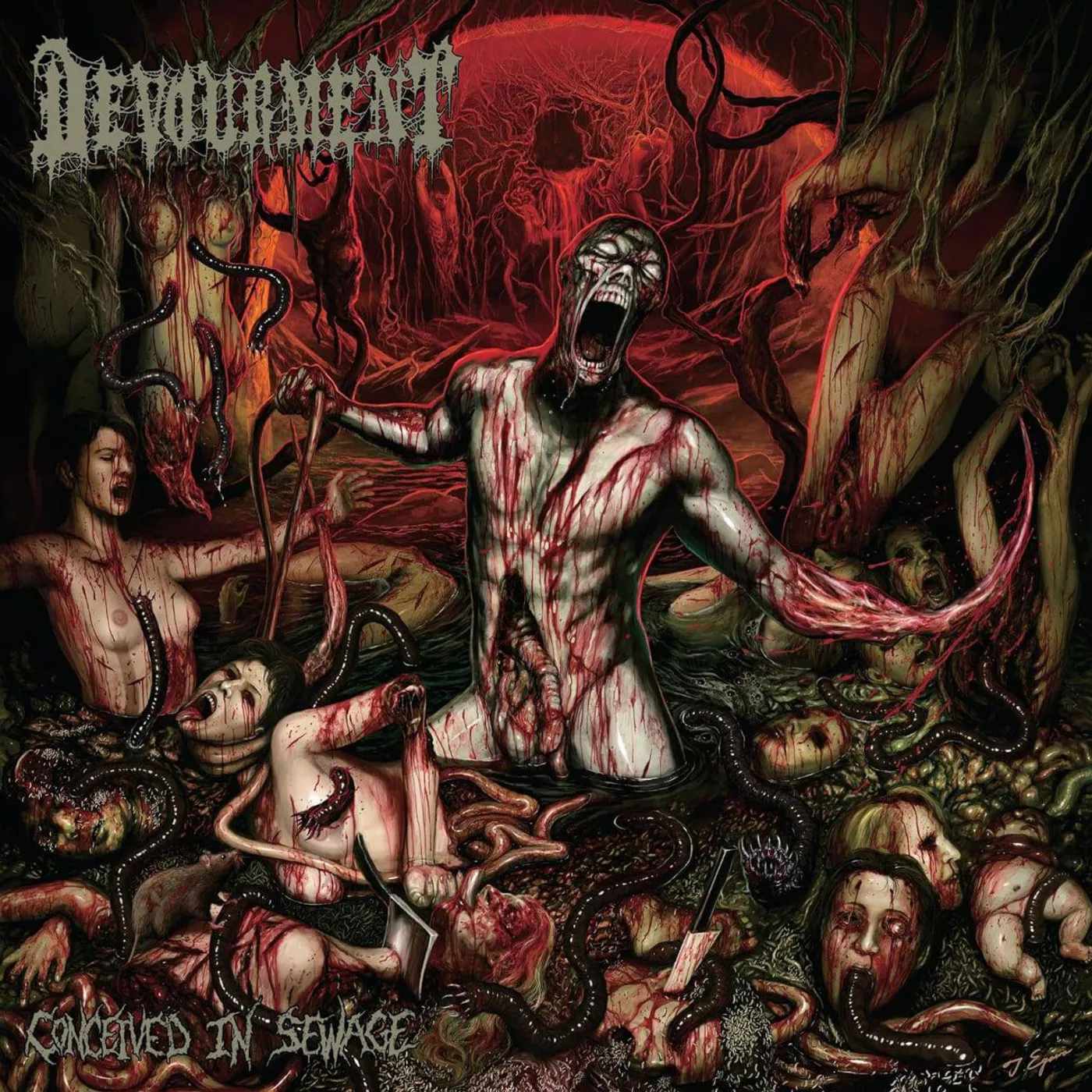 Devourment Conceived in Sewage (Swamp Green, Red & White Merge w/ Swamp Green, Red & White Splatter) Vinyl Record