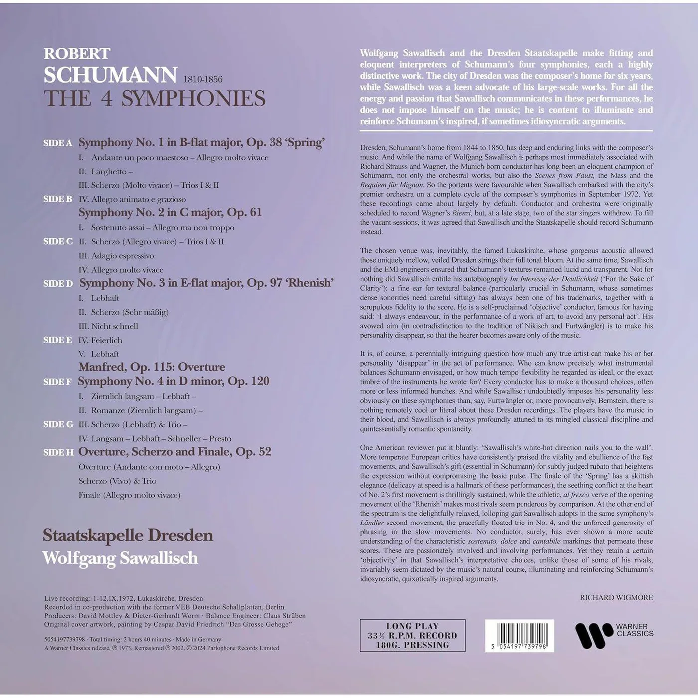 Wolfgang Sawallisch Schumann: Symphonies Nos. 1-4 (4LP) Vinyl Record