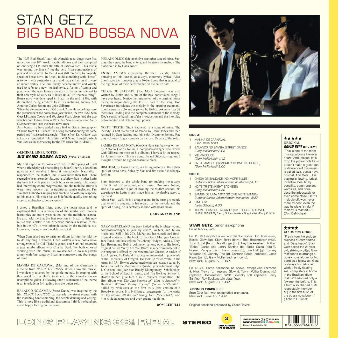 Stan Getz Big Band Bossa Nova (Limited 180G Yellow Vinyl/1 Bonus Track) Vinyl Record
