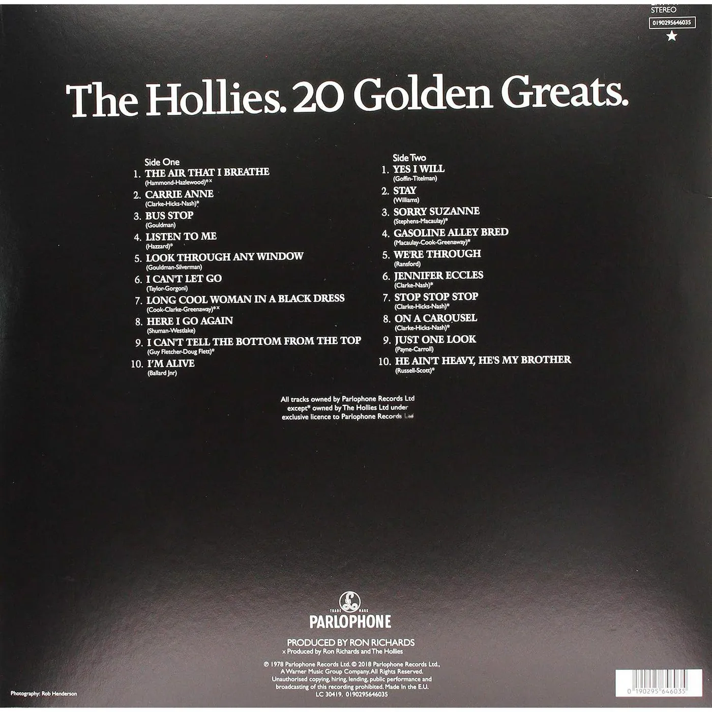 The Hollies 20 Golden Greats Vinyl Record