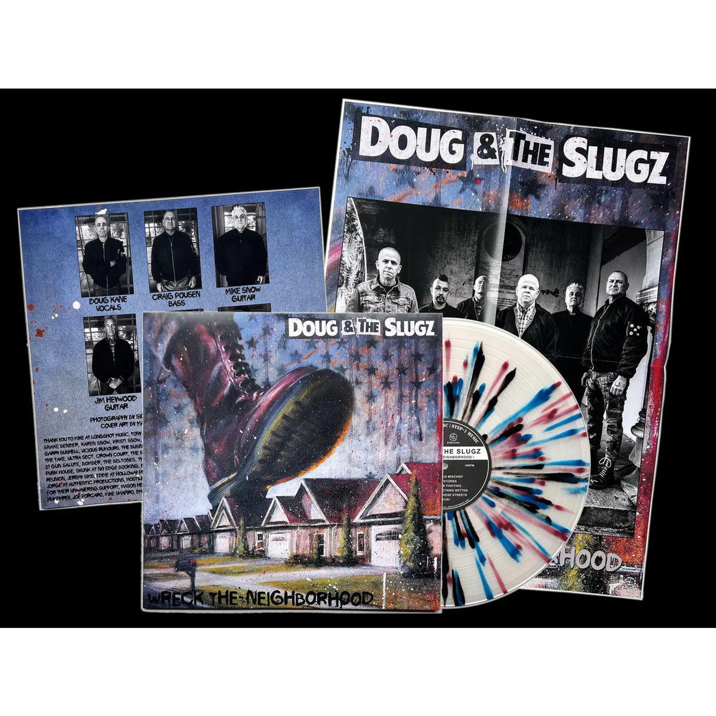 Doug & The Slugz Wreck The Neighborhood (Clear W/ Oxblood Red, Denim Blue & Black Splatter) Vinyl Record