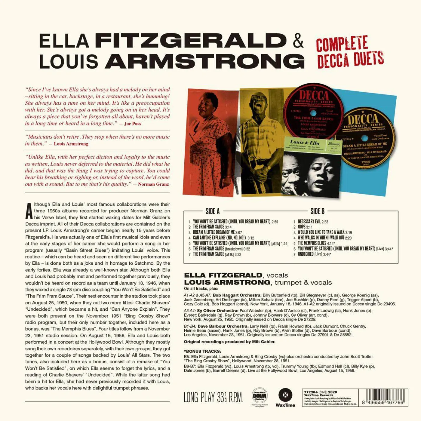Ella Fitzgerald & Louis Armstrong Complete Decca Duets (Import) Vinyl Record