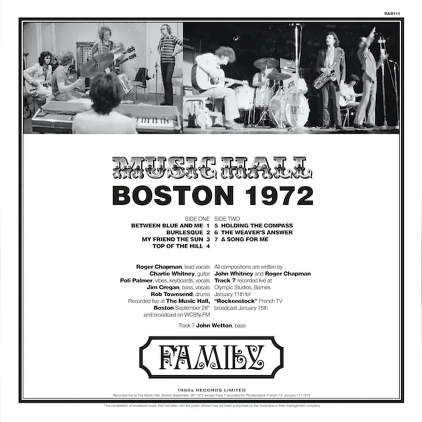 Family Boston Music Hall 1972 Vinyl Record