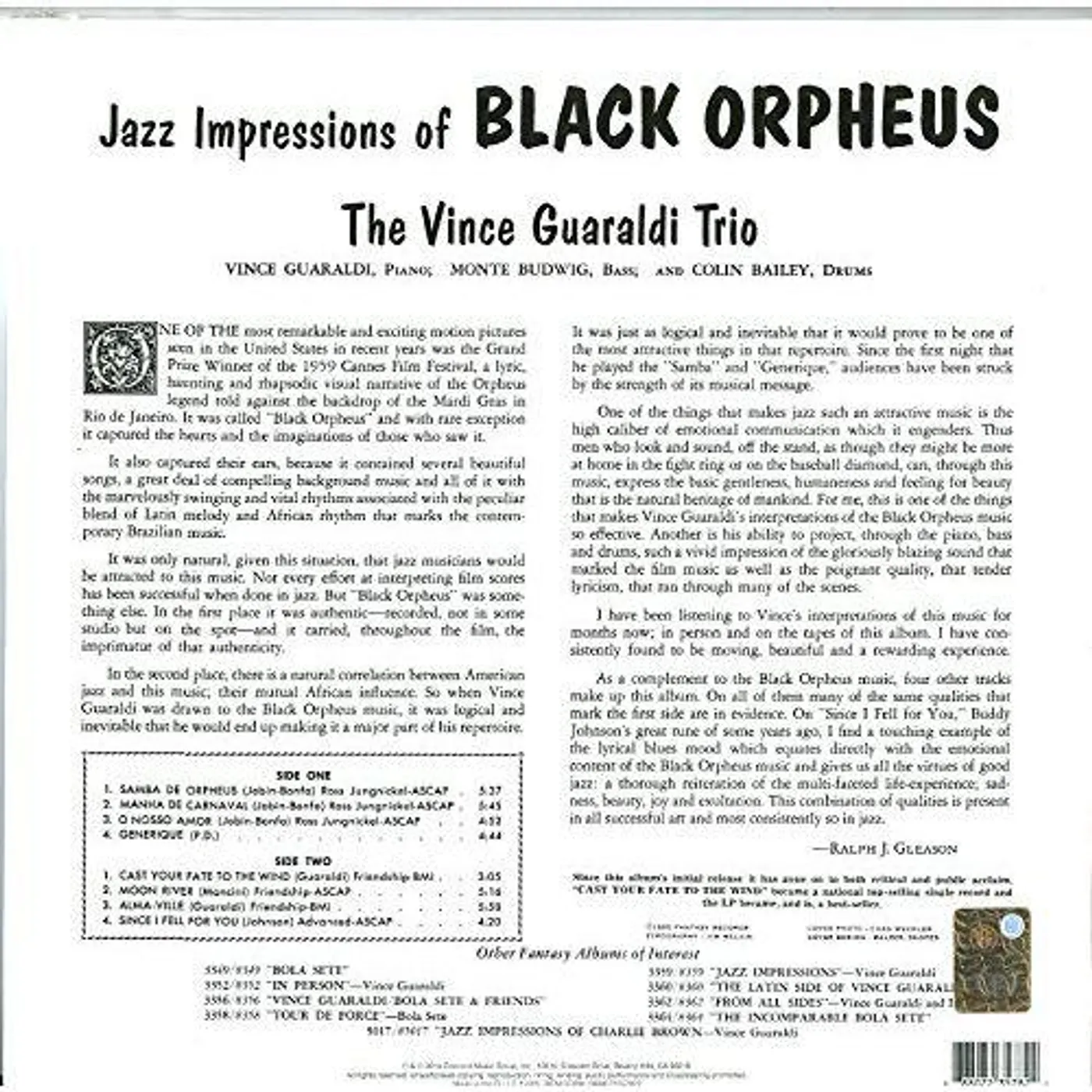 Vince Guaraldi Jazz Impressions Of Black Orpheus Vinyl Record