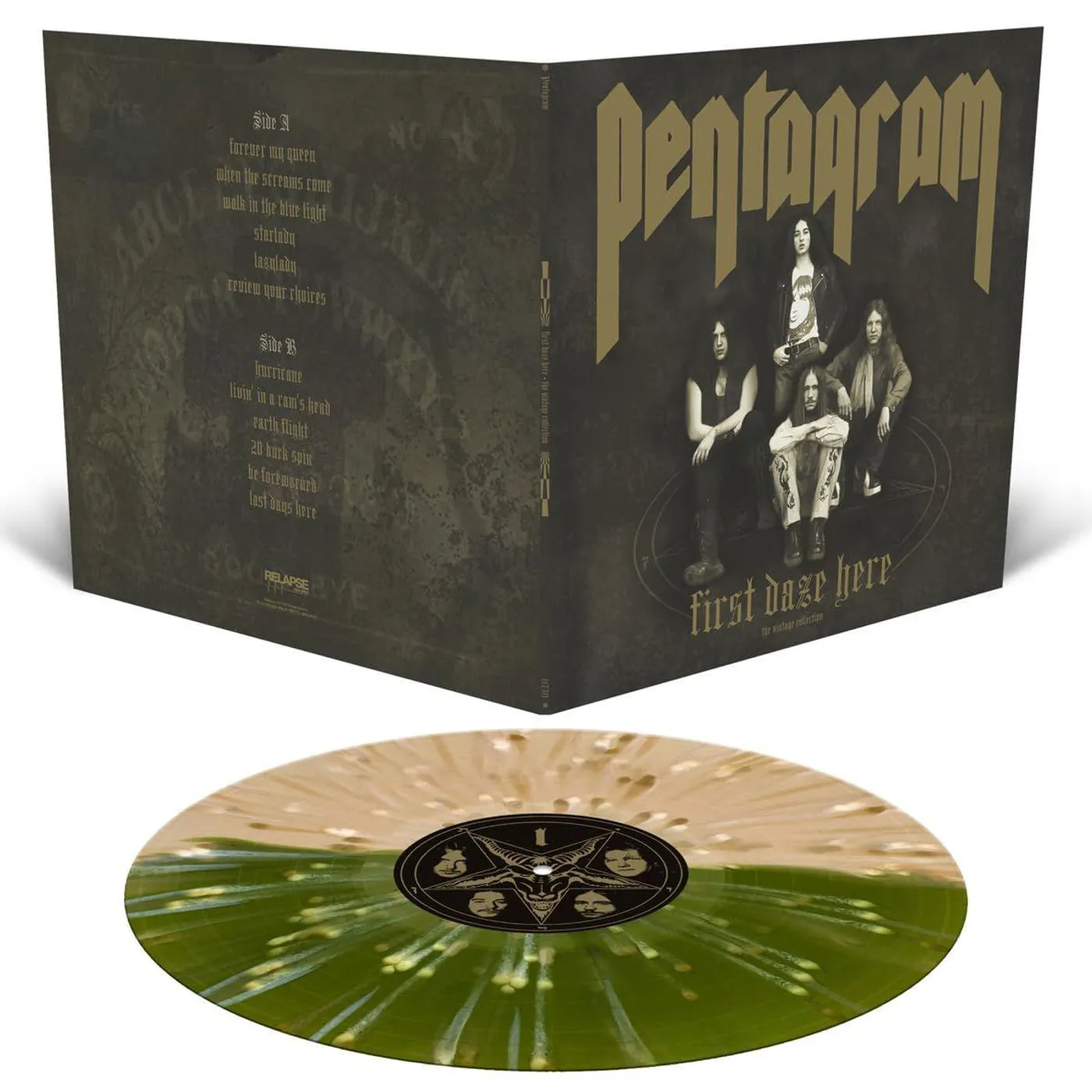 Pentagram First Daze Here (Swamp Green & Translucent Gold Half & Half With Bone White & Gold Splatter) Vinyl Record