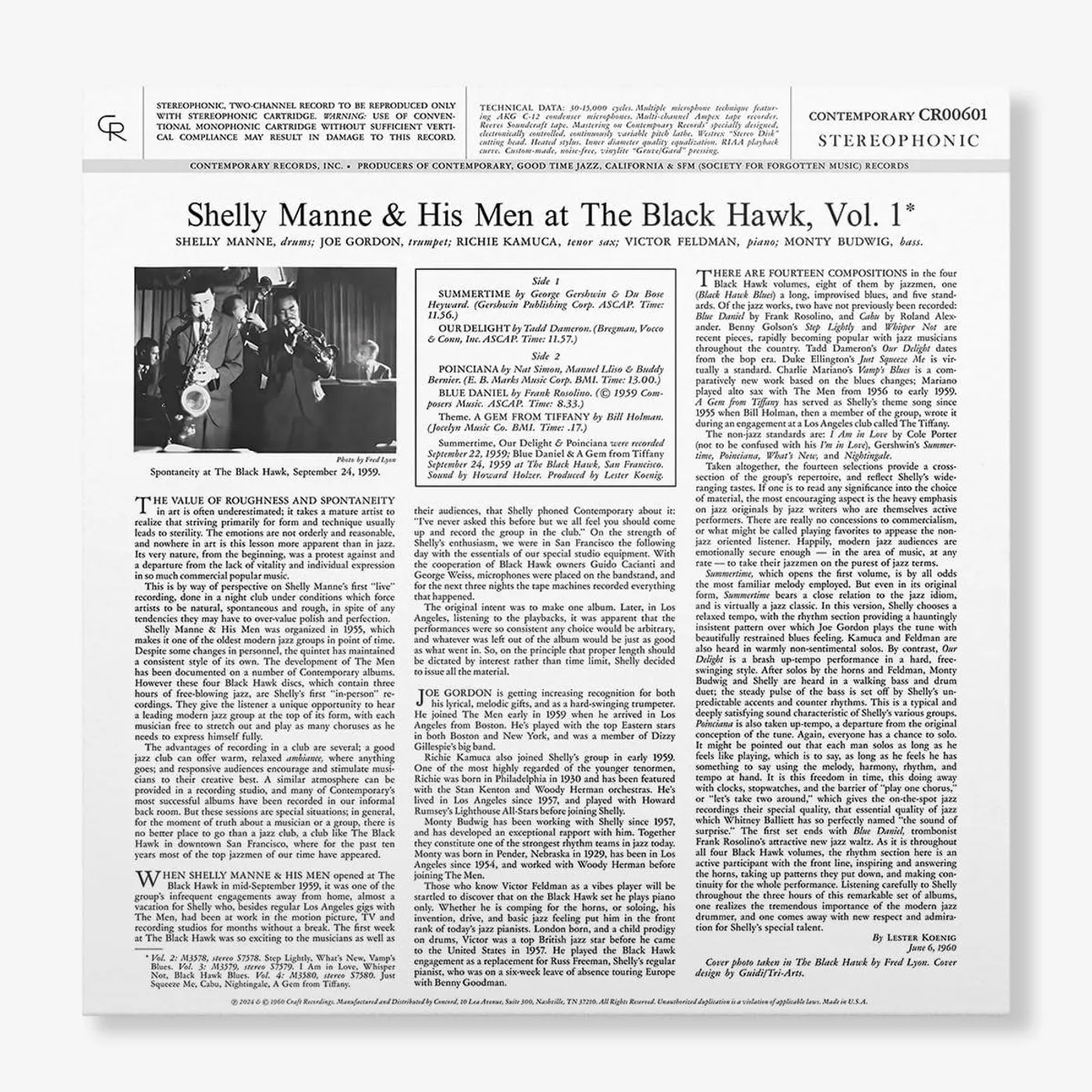Shelly Manne & His Men AT THE BLACK HAWK, VOL. 1 (CONTEMPORARY RECORDS ACOUSTIC SOUNDS SERIES) Vinyl Record
