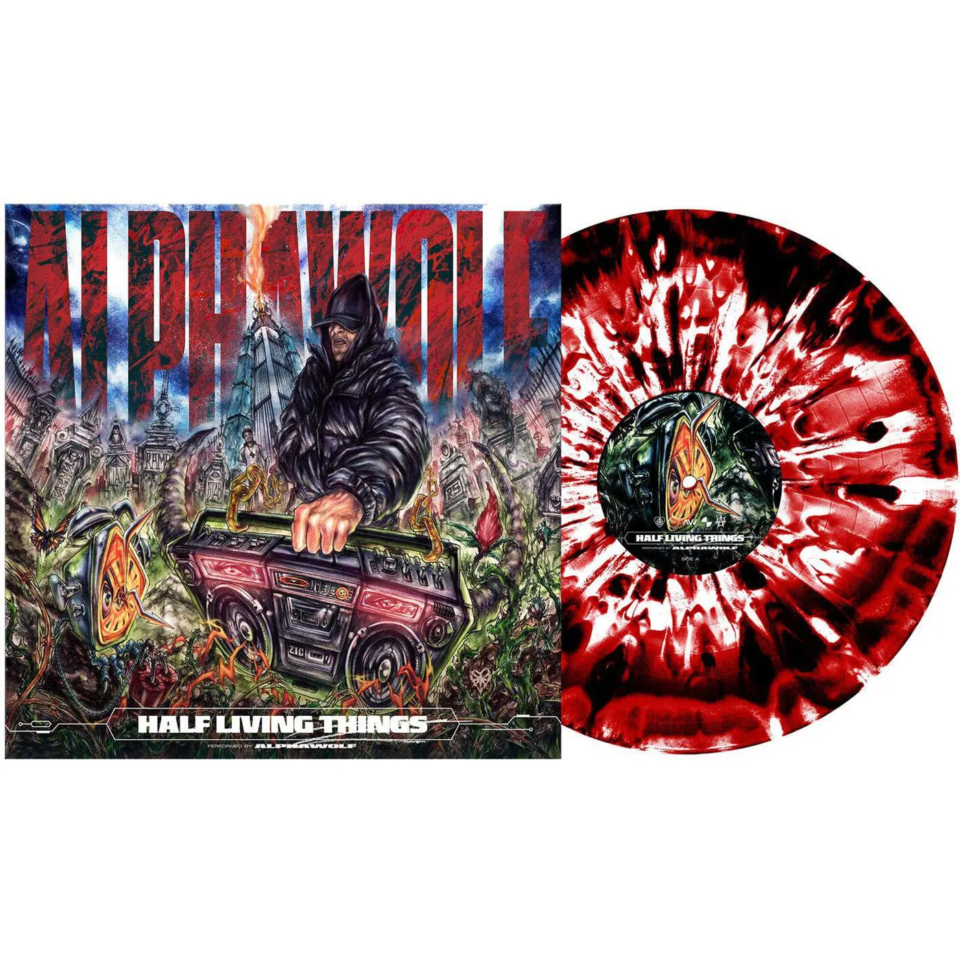 Alpha Wolf Half Living Things (Red, Black & White Corona) Vinyl Record