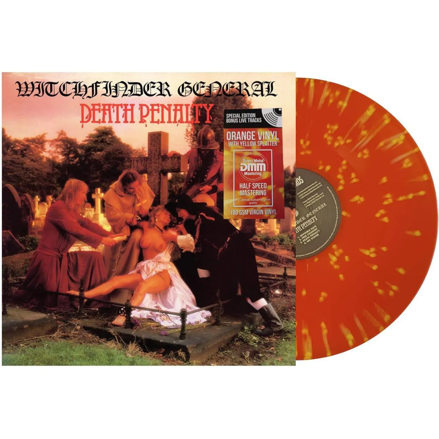 Witchfinder General Death Penalty (Orange w/ Yellow Splatter) Vinyl Record