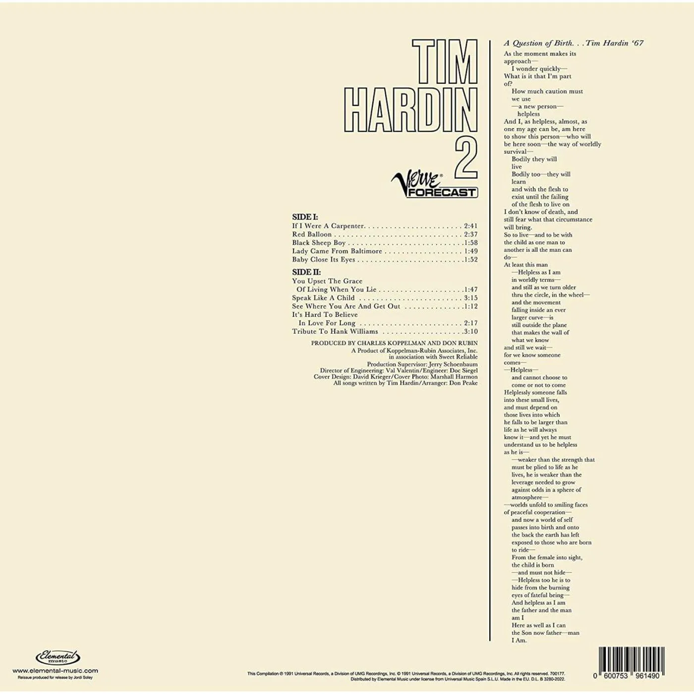  Tim Hardin 2 (Limited Edition/180g) Vinyl Record