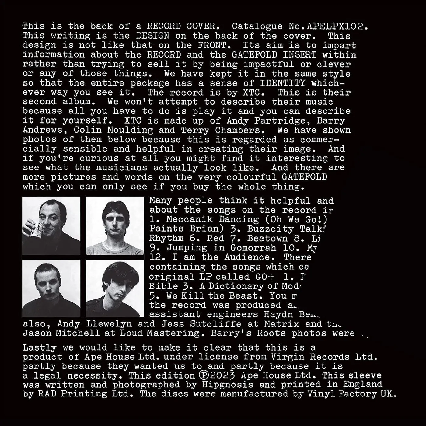 XTC Go2 Vinyl Record