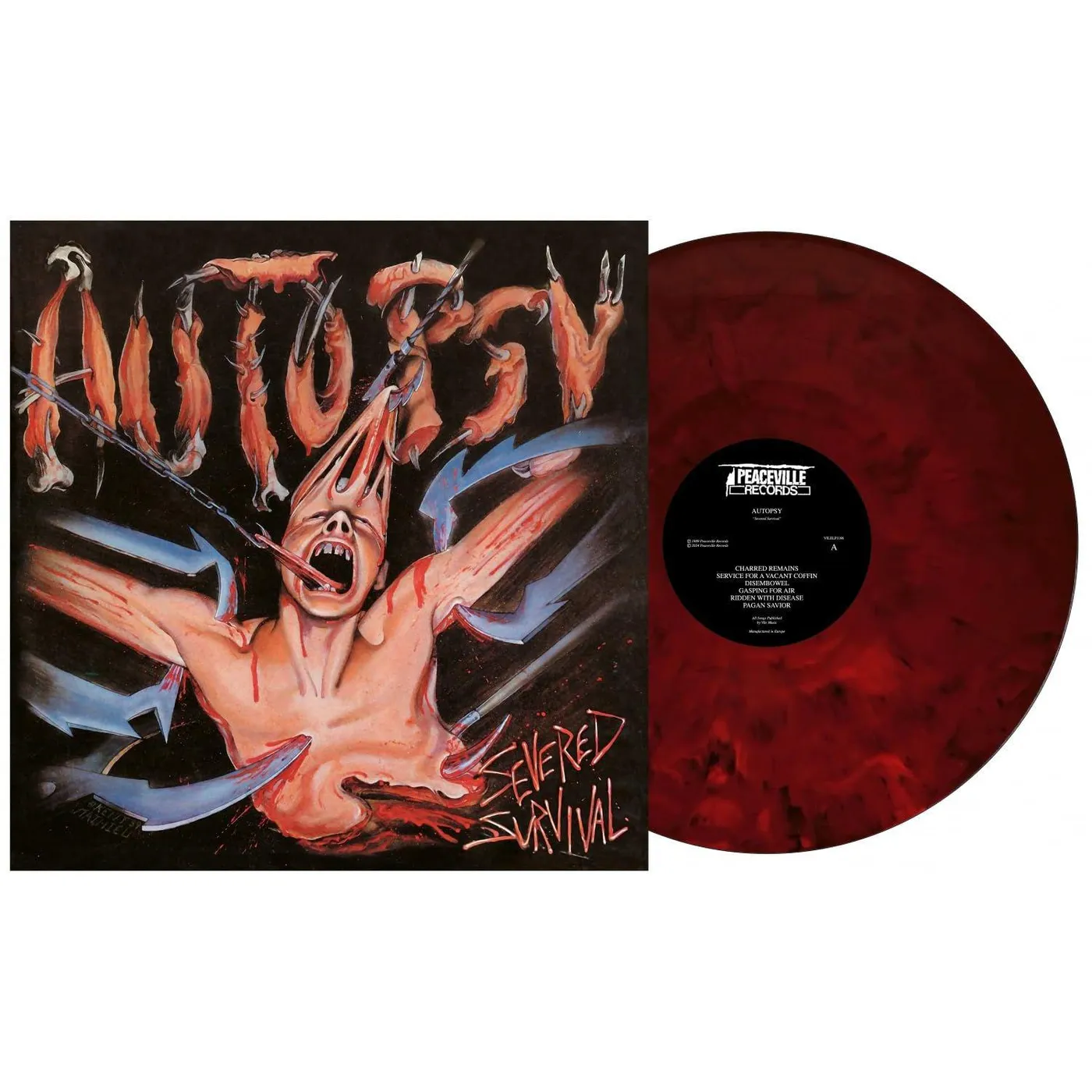 Autopsy Severed Survival: 35th Anniversary - Red Sleeve (Red & Black Marble) Vinyl Record