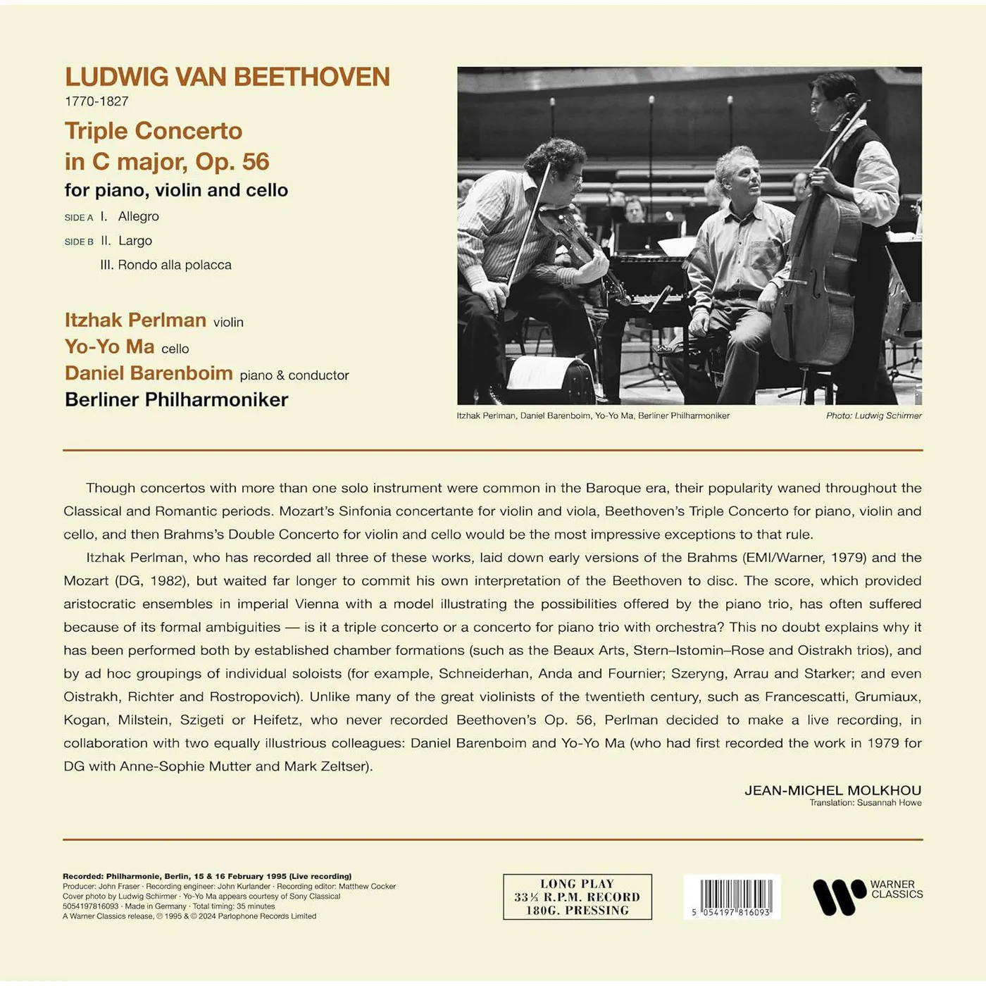 Itzhak Perlman Beethoven: Triple Concerto (180G) Vinyl Record