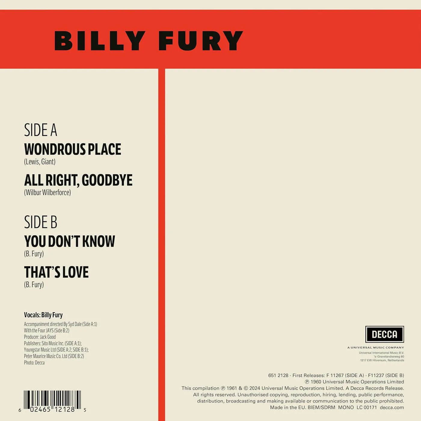 Billy Fury Wonderous Place Vinyl Record