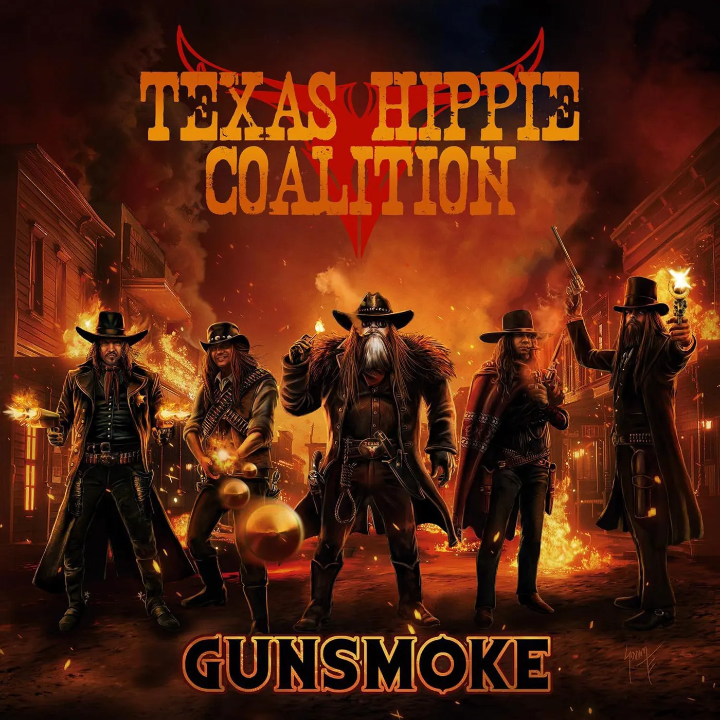 Texas Hippie Coalition Gunsmoke (Red , Black, Orange) Vinyl Record 