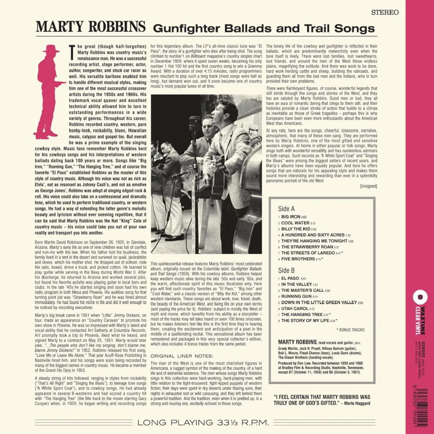 Marty Robbins Gunfighter Ballads & Trail Songs (Bonus Tracks/180g/White) Vinyl Record