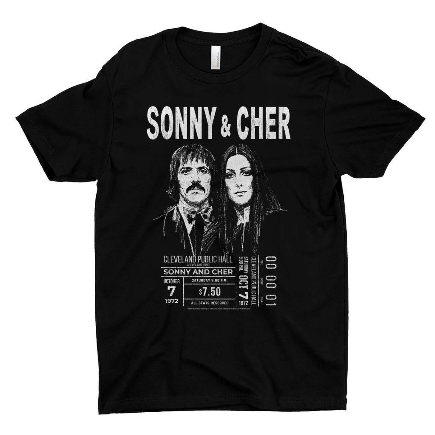 Sonny & Cher T-Shirt | Cleaveland Hall Concert Ticket Stub Sonny And Cher Shirt (Merchbar Exclusive)