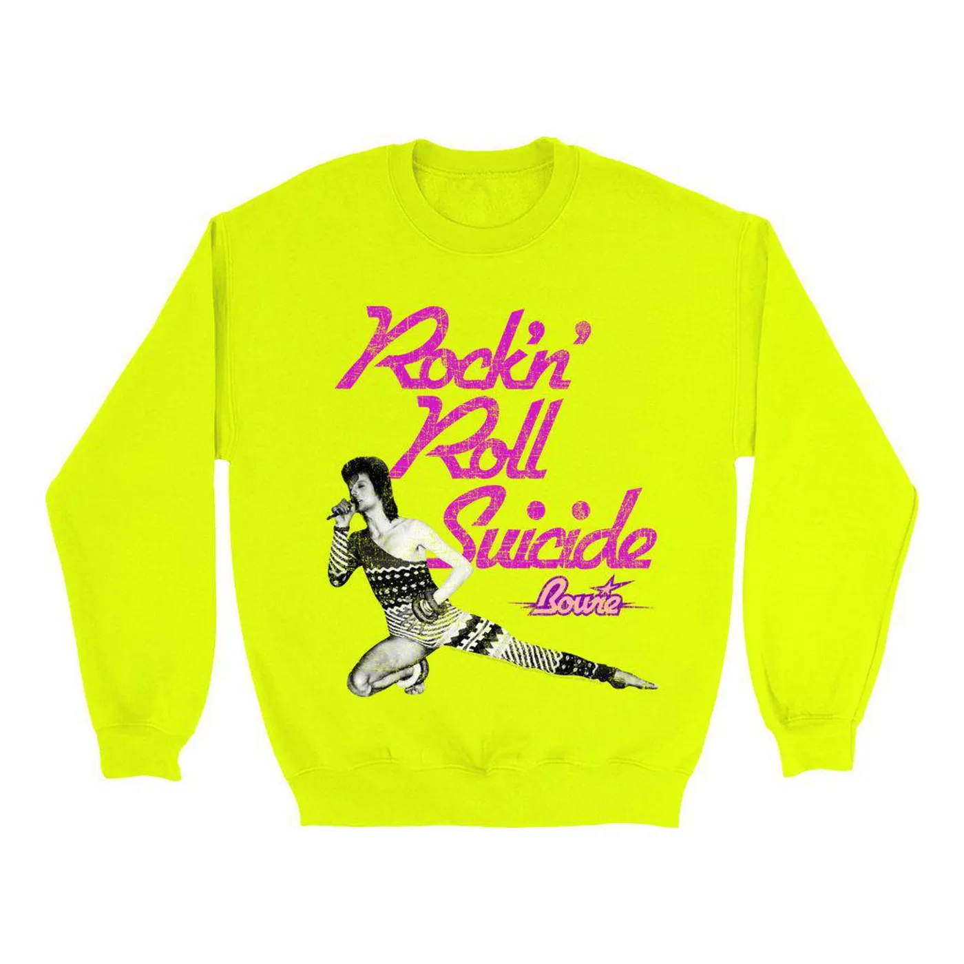 David Bowie Bright Colored Sweatshirt | Rock N' Roll Suicide Distressed David Bowie Sweatshirt (Merchbar Exclusive)