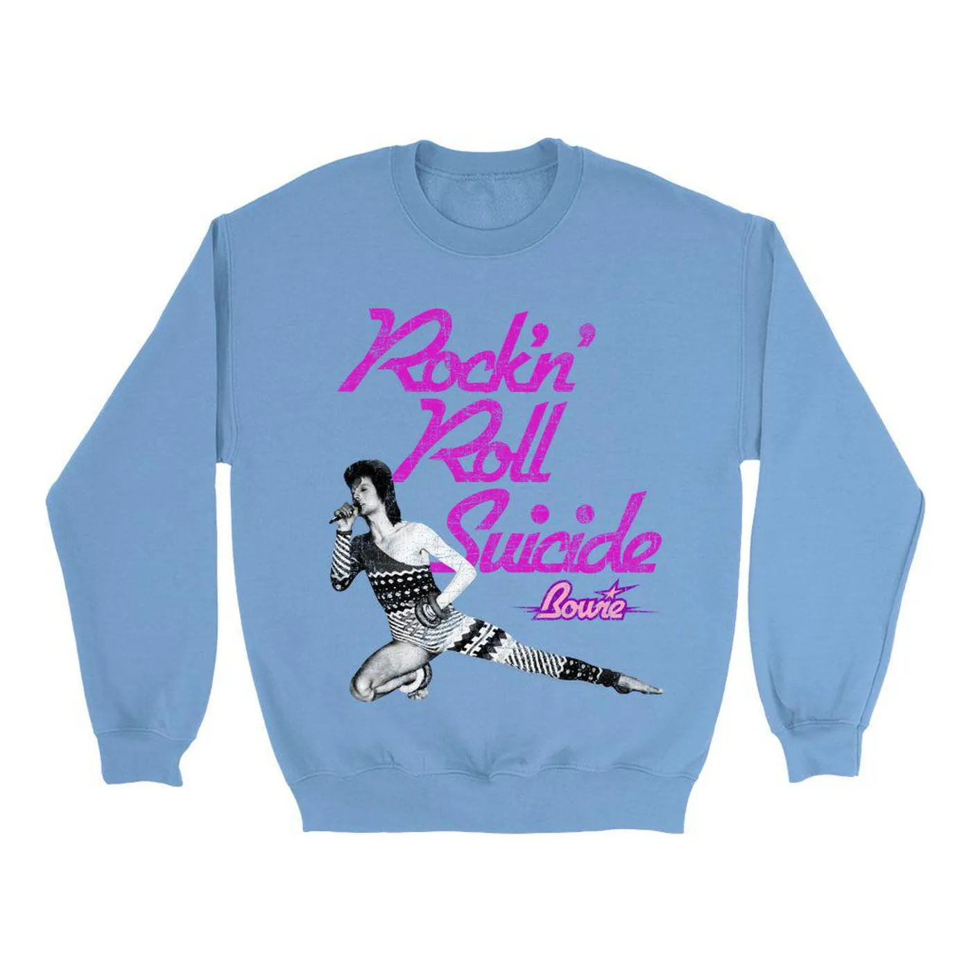 David Bowie Bright Colored Sweatshirt | Rock N' Roll Suicide Distressed David Bowie Sweatshirt (Merchbar Exclusive)