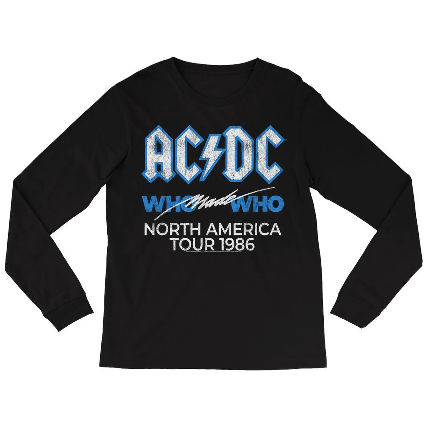 AC/DC Long Sleeve Shirt | Who Made Who North America 1986 Tour Distressed ACDC Shirt (Merchbar Exclusive)