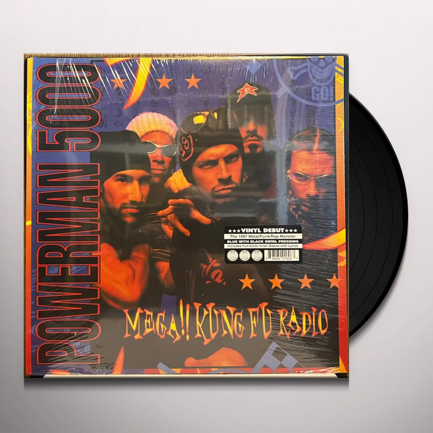 Powerman 5000 MEGA!! KUNG FU RADIO (BLUE WITH BLACK SWIRL VINYL) Vinyl Record