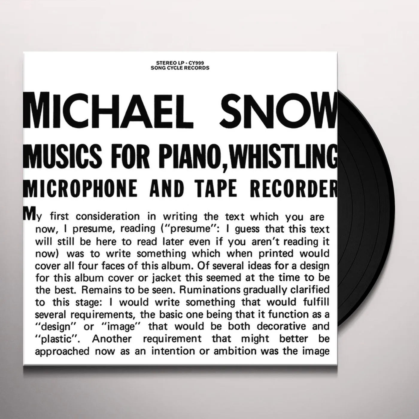 Michael Snow MUSICS FOR PIANO WHISTLING MICROPHONE & TAPE Vinyl Record