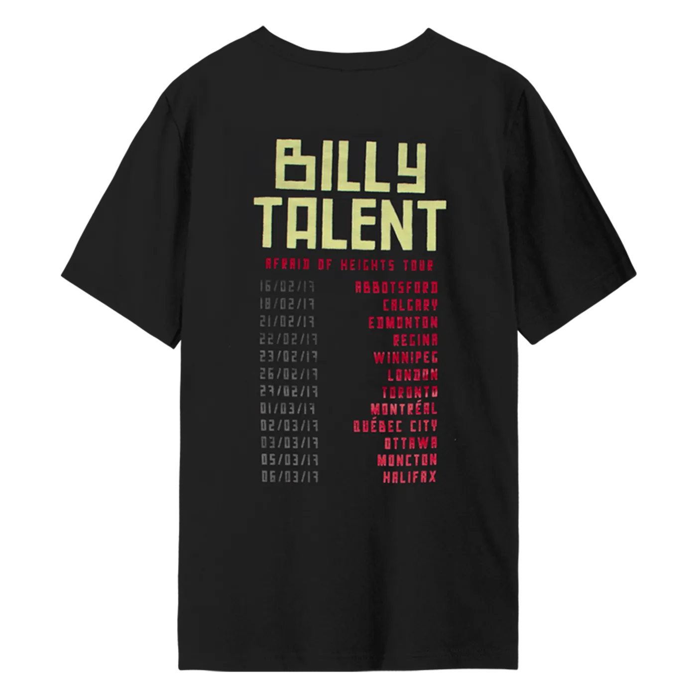 Billy Talent Afraid of Heights 2017 Canada Tour T-Shirt