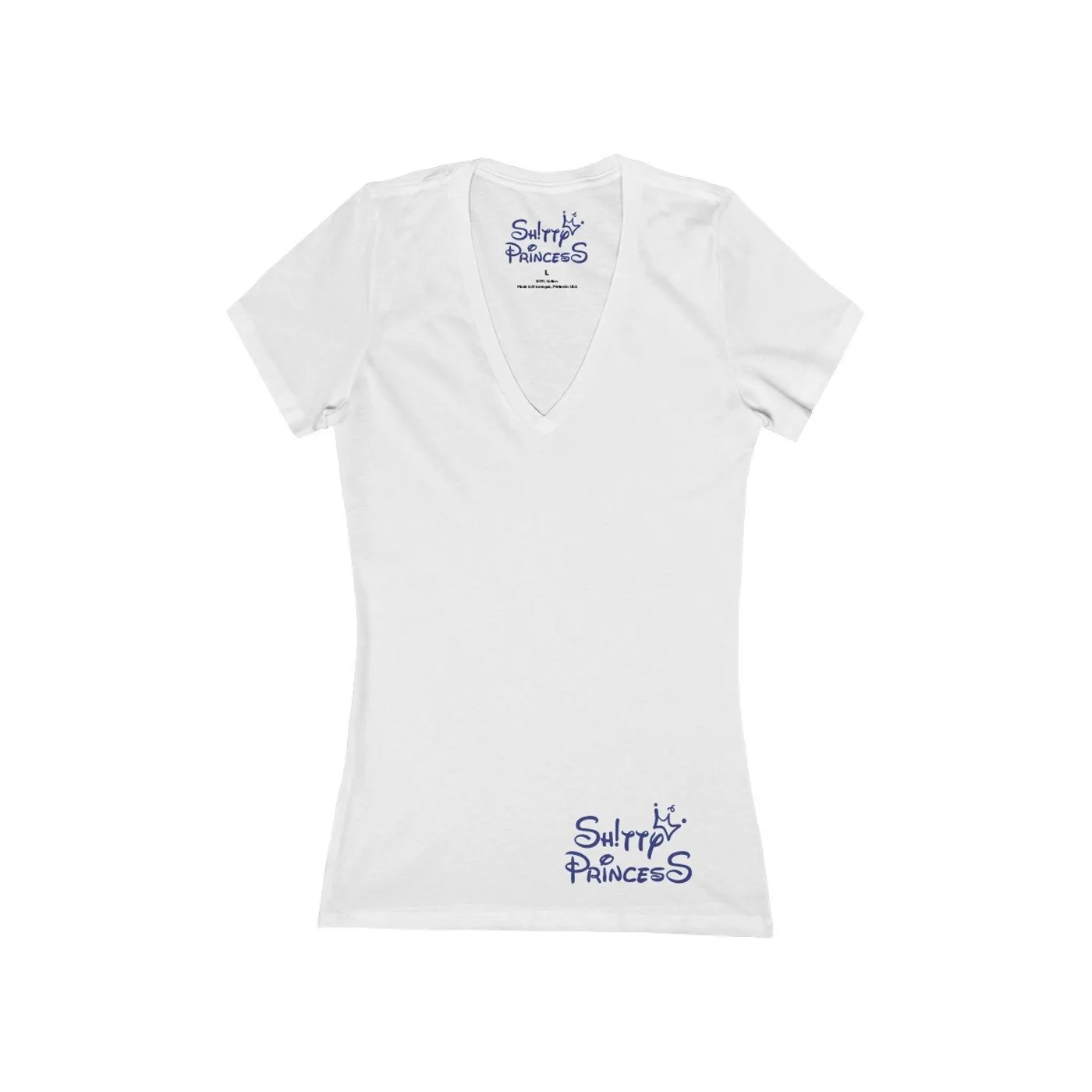 Women's Jersey Short Sleeve Deep V-Neck Tee in Shitty Princess Navy OG Small Logo