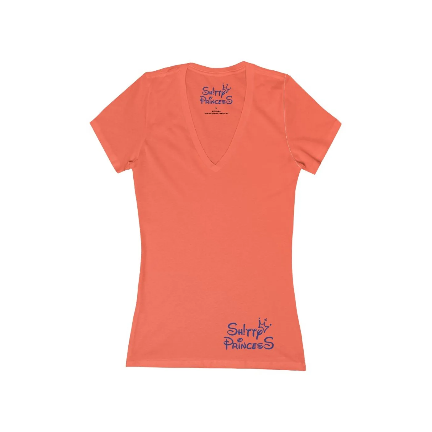 Women's Jersey Short Sleeve Deep V-Neck Tee in Shitty Princess Navy OG Small Logo