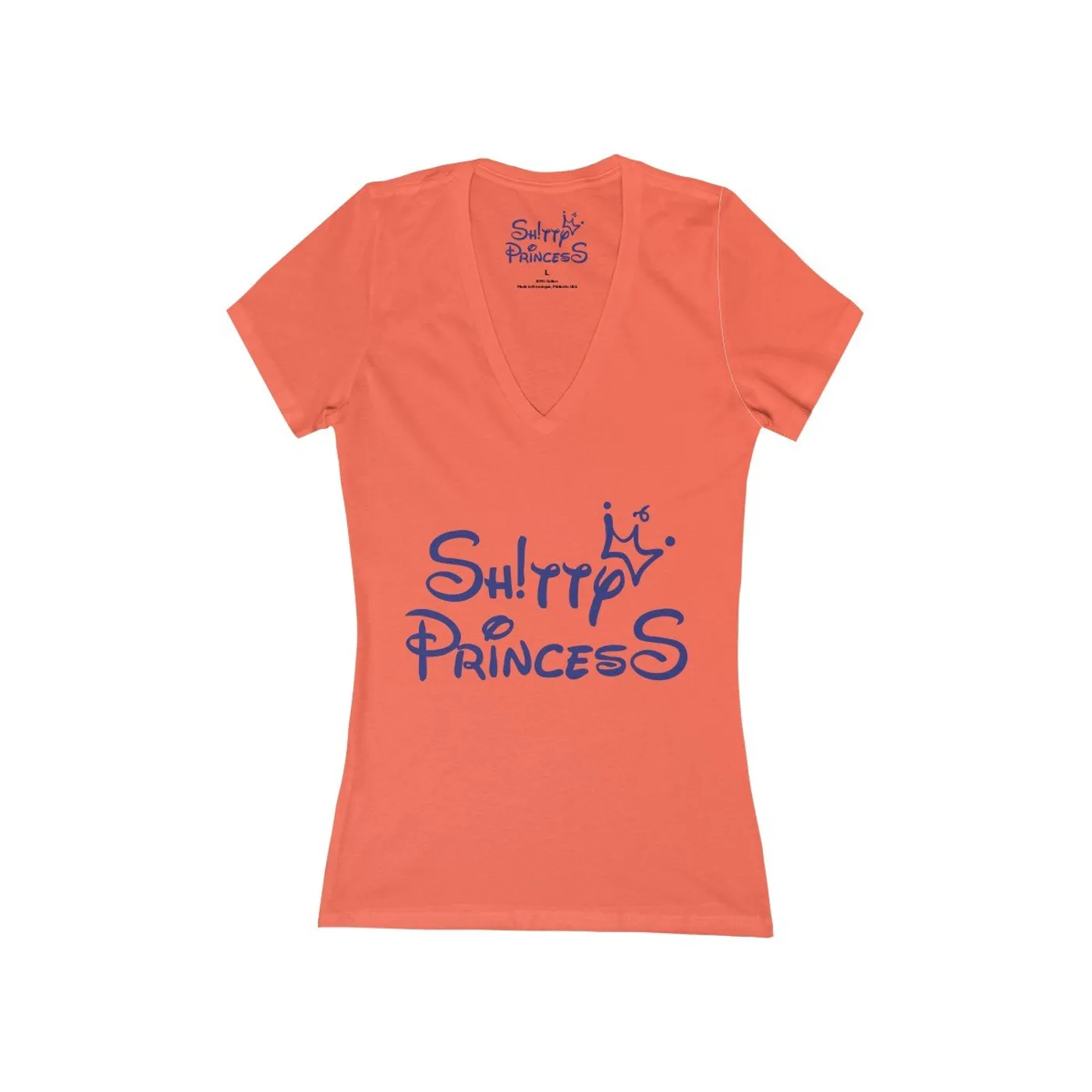 Women's Jersey Short Sleeve Deep V-Neck Tee in Shitty Princess Navy OG Logo