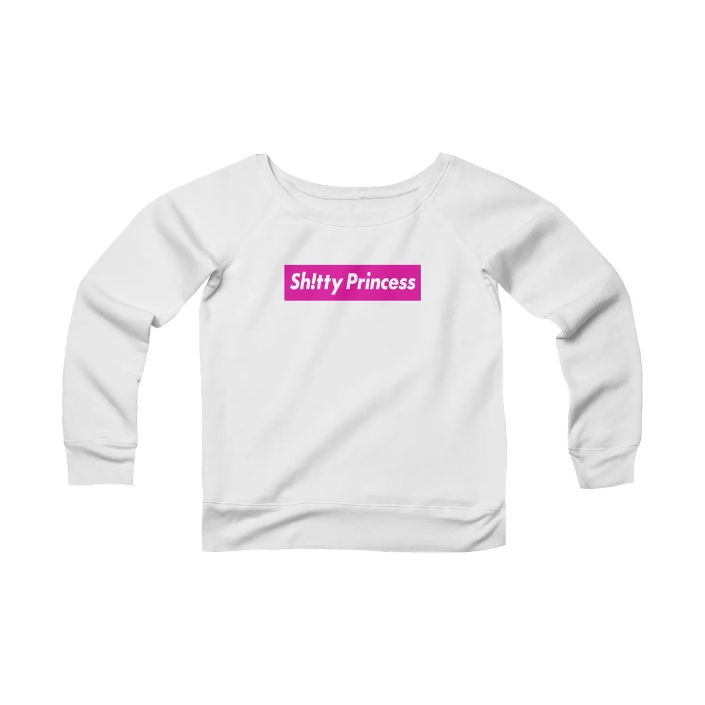 Women's Sponge Fleece Wide Neck Sweatshirt in Shitty Princess Pink Logo