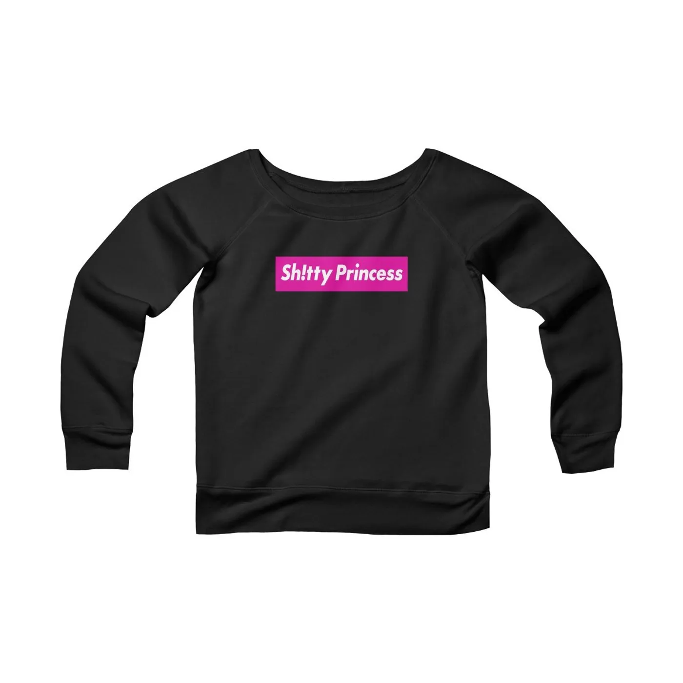 Women's Sponge Fleece Wide Neck Sweatshirt in Shitty Princess Pink Logo
