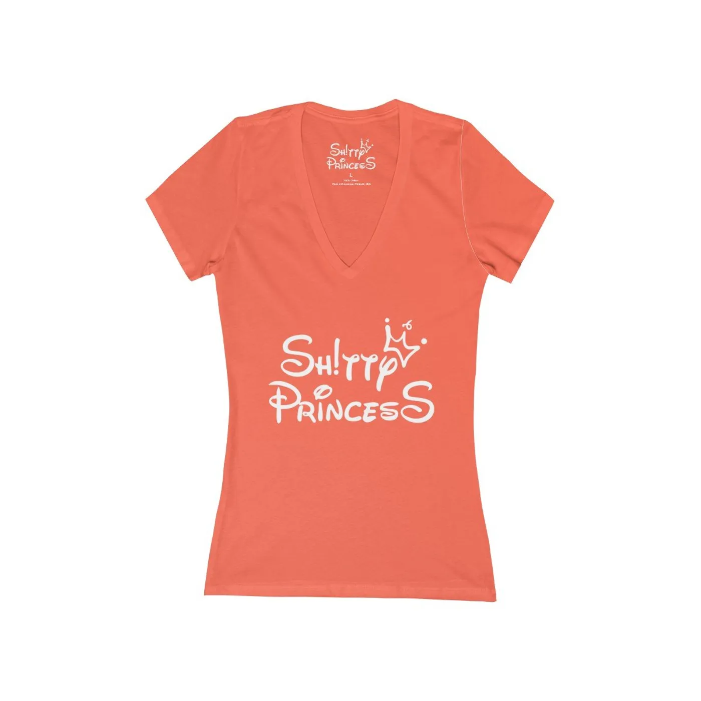 Women's Jersey Short Sleeve Deep V-Neck Tee in Shitty Princess White OG Logo