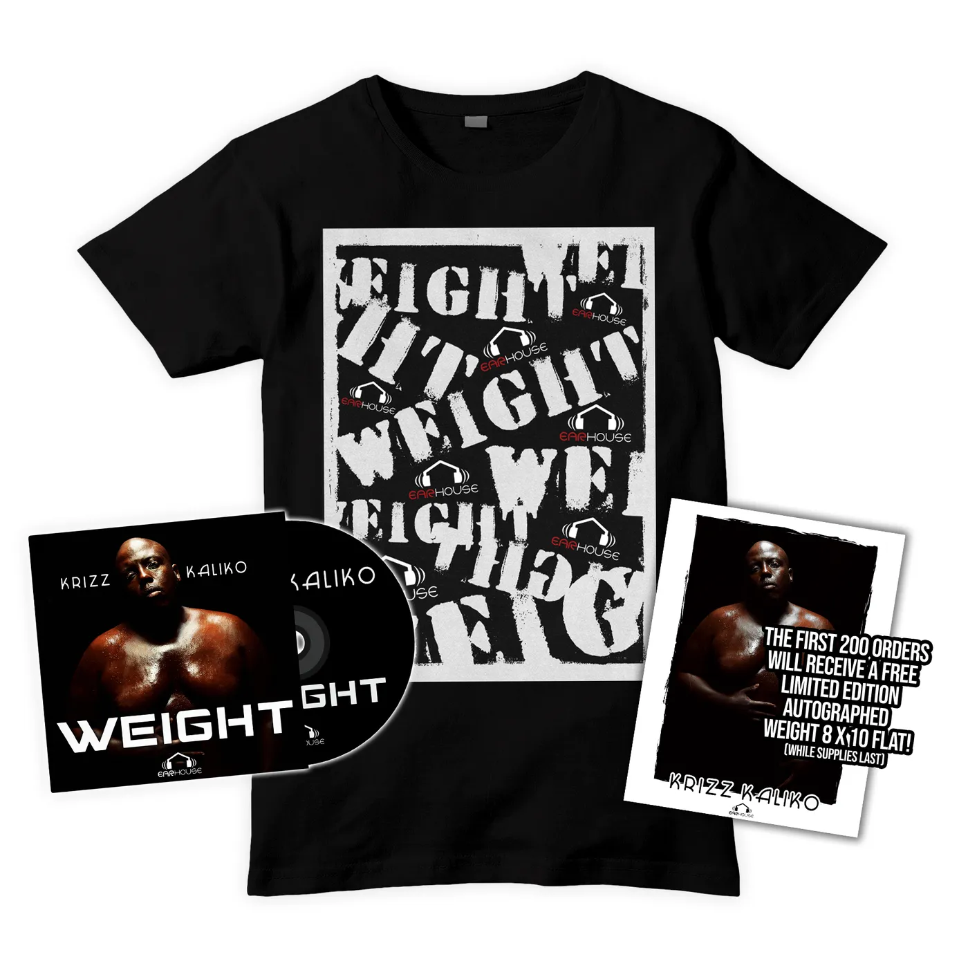 Krizz Kaliko "WEIGHT" Shirt and CD Single *AUTOGRAPHED FLAT* Bundle