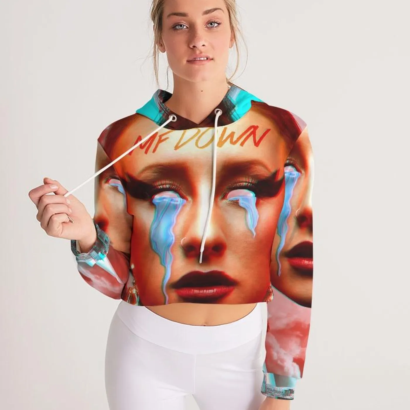 Phenix Red MF DOWN - Women's All-Over-Print Cropped Hoodie